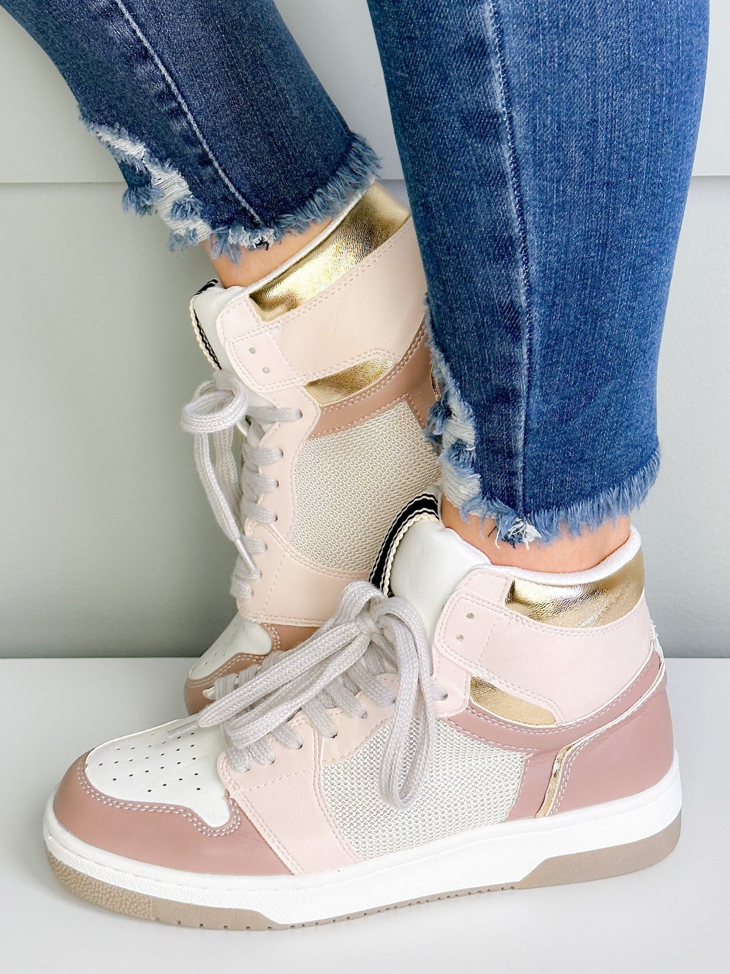 Shu Shop High Top Sneaker with Gold Trim Detail