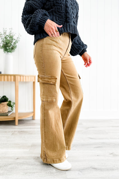 Rise Love you a Latte Mocha High Rise Wide Leg Cargo Jeans