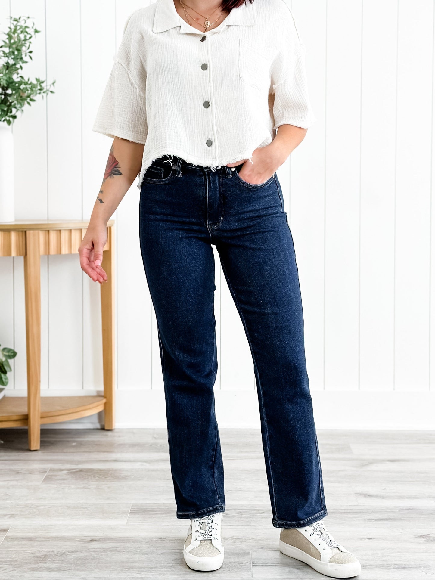 Judy Blue Straight Snatched High Rise Dark Wash Tummy Control Non Distressed Straight Leg Jeans