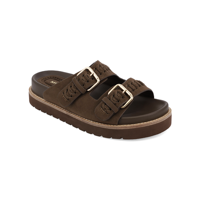 MIA Vegan Suede Double Strap Platform Slide Sandal
