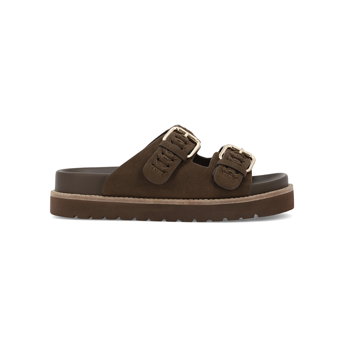 MIA Vegan Suede Double Strap Platform Slide Sandal
