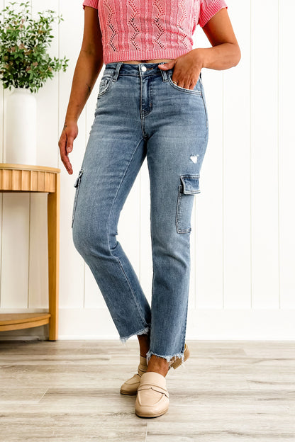 Vervet Mid Rise Cargo Slim Straight Jeans