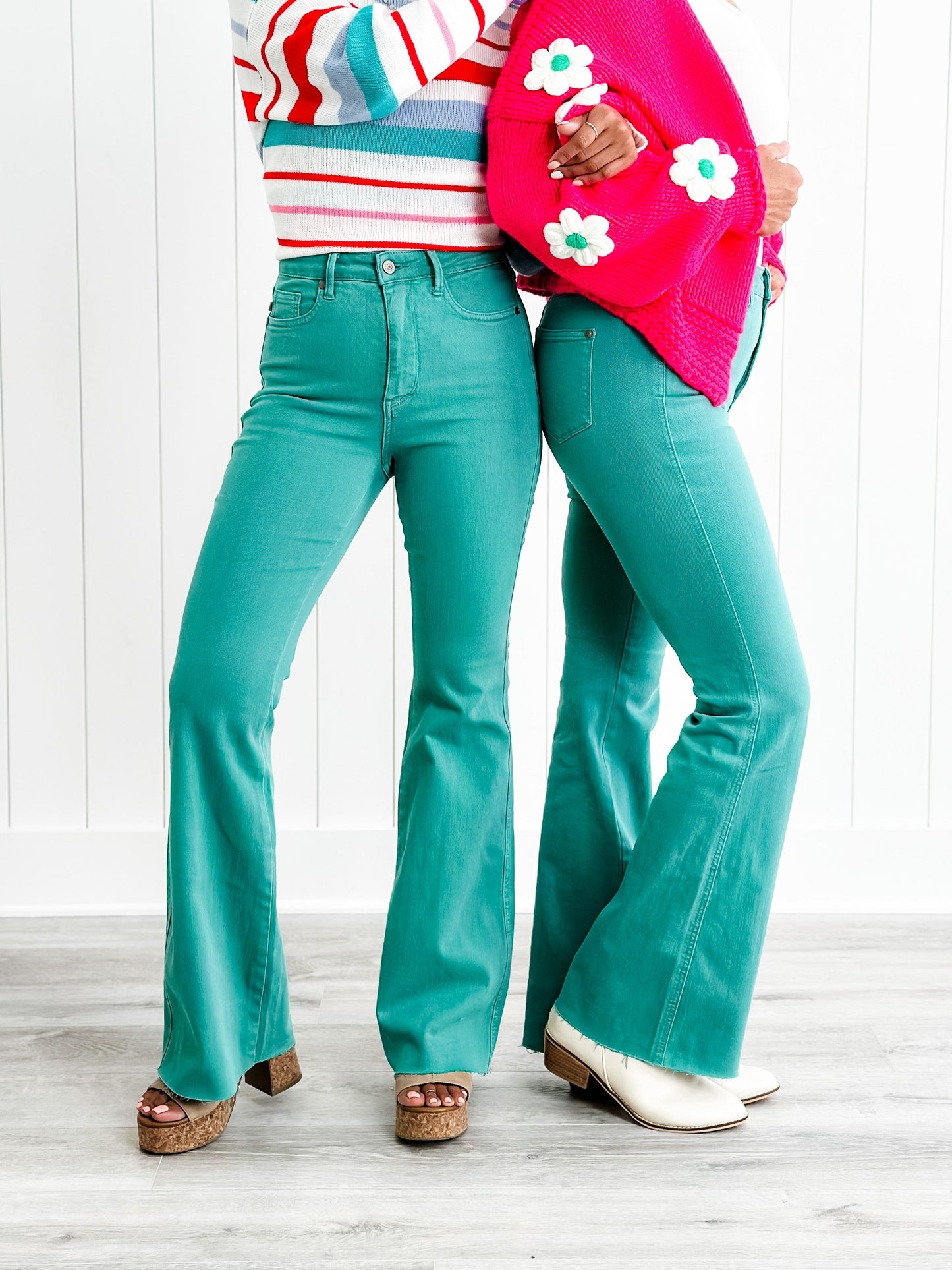 Judy Blue Breakfast at Tiffany's Topaz High Rise Tummy Control Flare Jeans