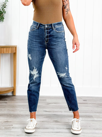 Judy Blue Here Comes The Sun Medium Wash High Rise Distressed Relaxed Fit Jeans