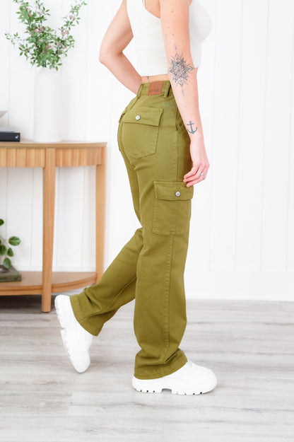 Judy Blue High Rise Matcha Straight Leg Cargo Jeans