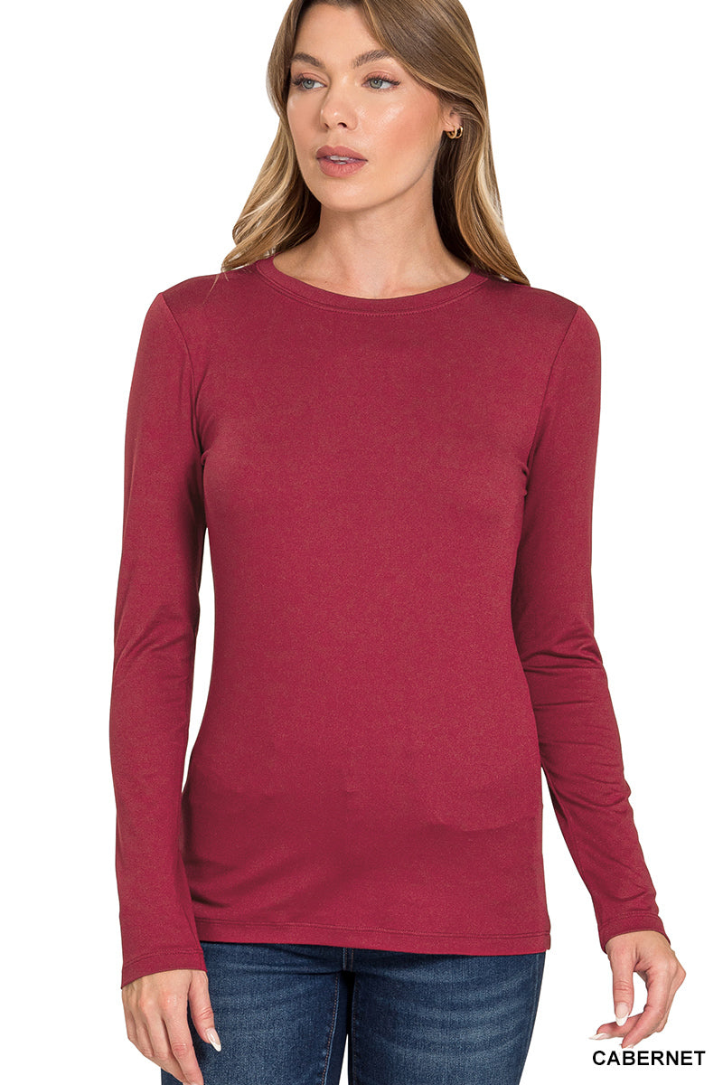 Poppy Day Door Buster! Plus/Reg Zenana Brushed Microfiber Long Sleeve Round Neck Tee