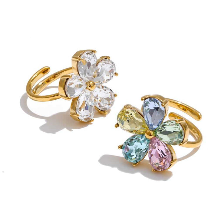 Gold Plated Crystal Flower Ring