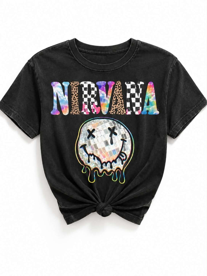 Plus/Reg Short Sleeve "Nirvana" Smiley Graphic Tee - Freckled Poppy
