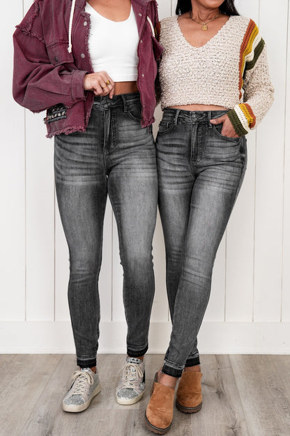 Judy Blue 50 Shades of Grey High Rise Grey Wash Tummy Control Skinny Jeans With Release  Hem