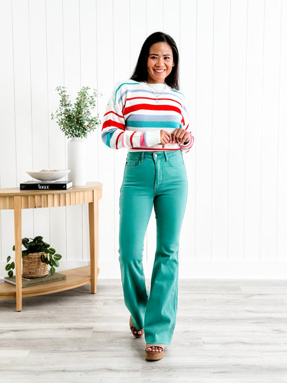 Judy Blue Breakfast at Tiffany's Topaz High Rise Tummy Control Flare Jeans