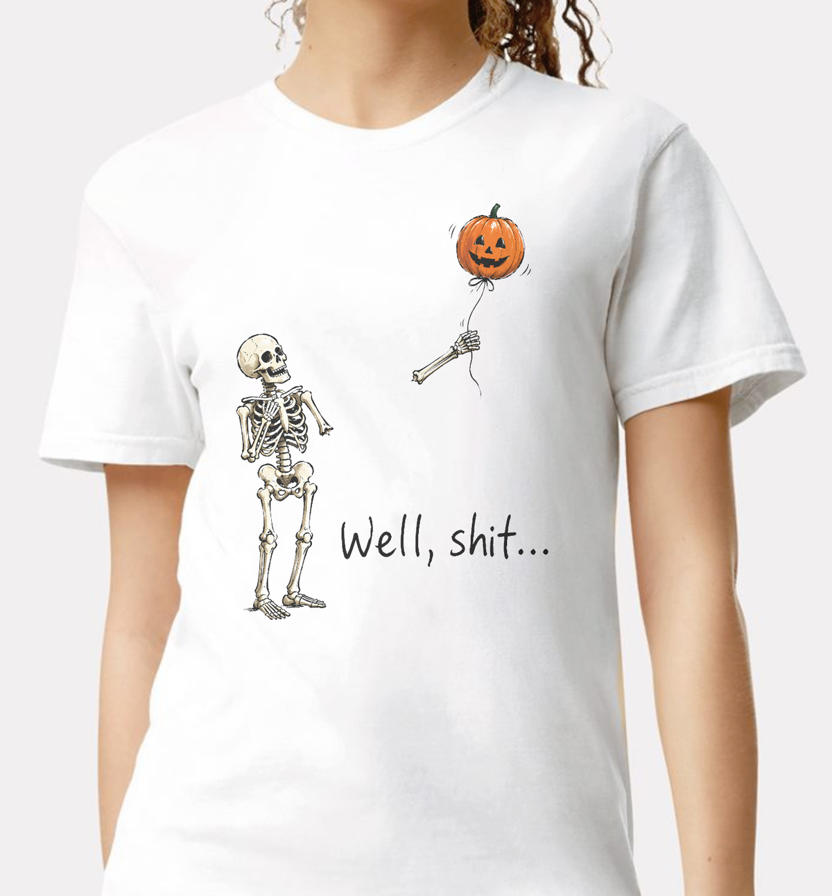 Plus/Reg Short Sleeve Skeleton Balloon Halloween Graphic Tee