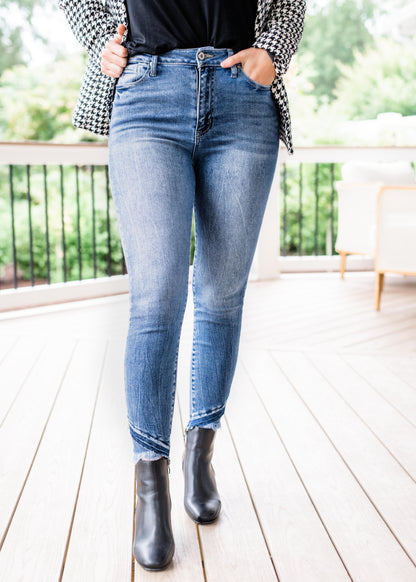 KanCan Medium Wash Skinny Jeans with Hem Detail
