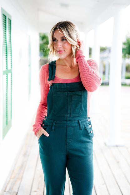 Judy Blue High Rise Teal Double Cuffed Boyfriend Overalls