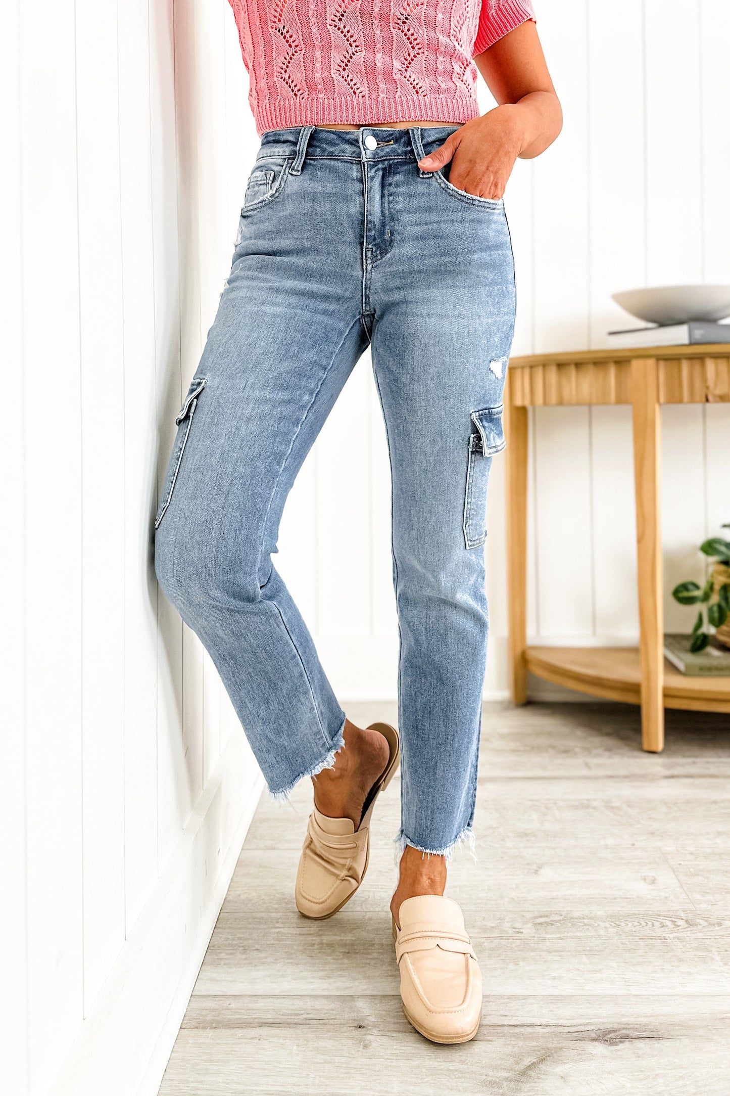 Vervet Mid Rise Cargo Slim Straight Jeans