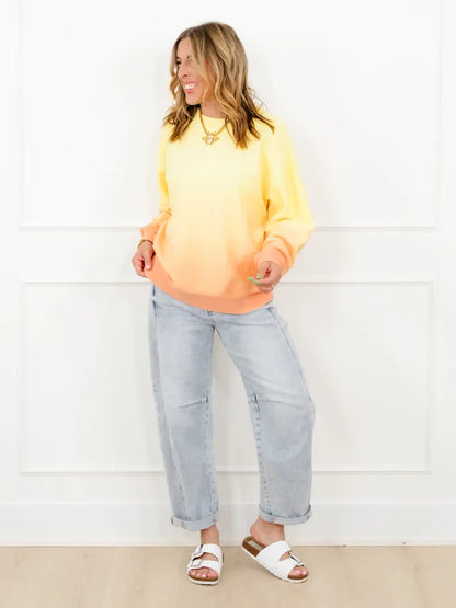 Plus/Reg Dip Dyed Corded Long Sleeve Pullover Top