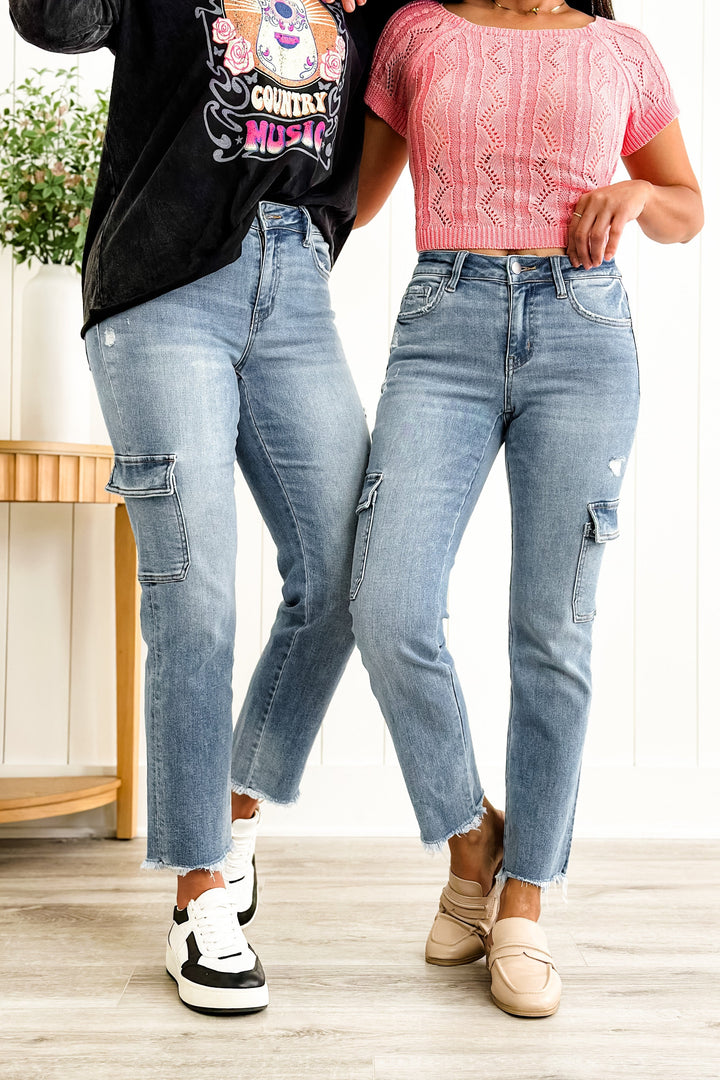 Vervet Mid Rise Cargo Slim Straight Jeans