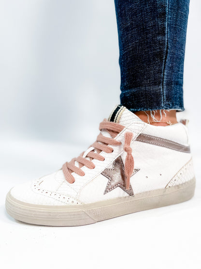 Shu Shop White Snake Texture Bronze Star Hi-Top Sneakers