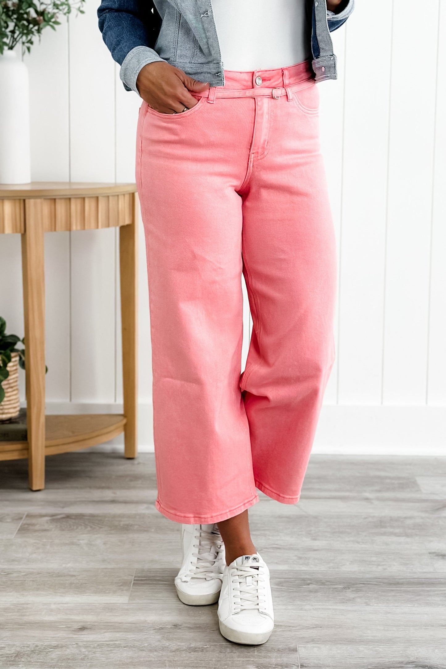Vervet High Rise Blush Wide Leg Jeans With Belt