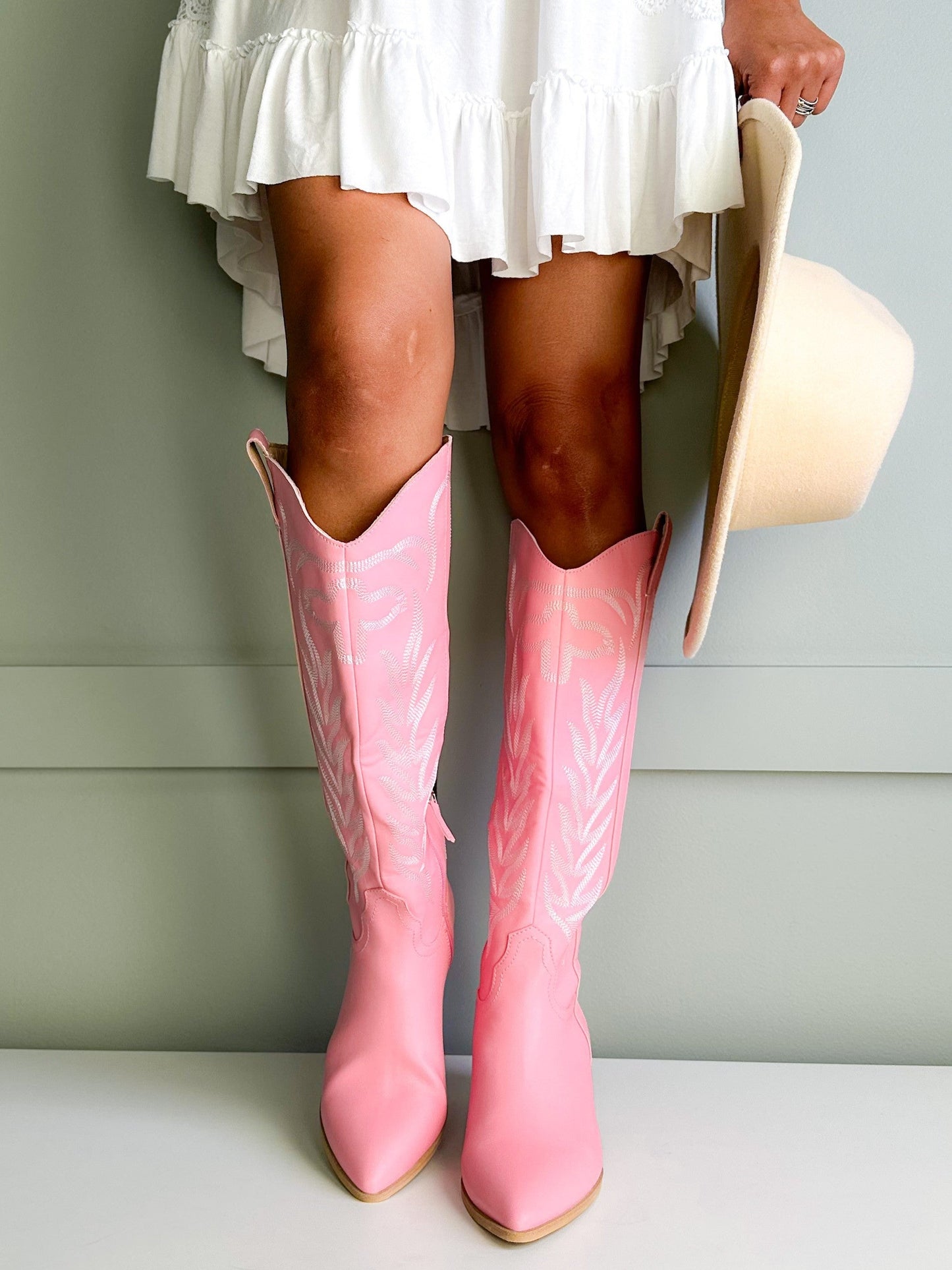 Western Style Boots with Stitch Detail & Side Zipper