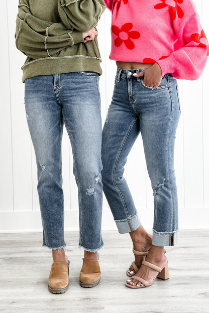 Lovervet High Rise Medium Wash Distressed Straight Leg Jeans