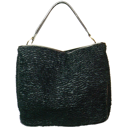 Black Persian Lamb Vegan Fur Tote Bag