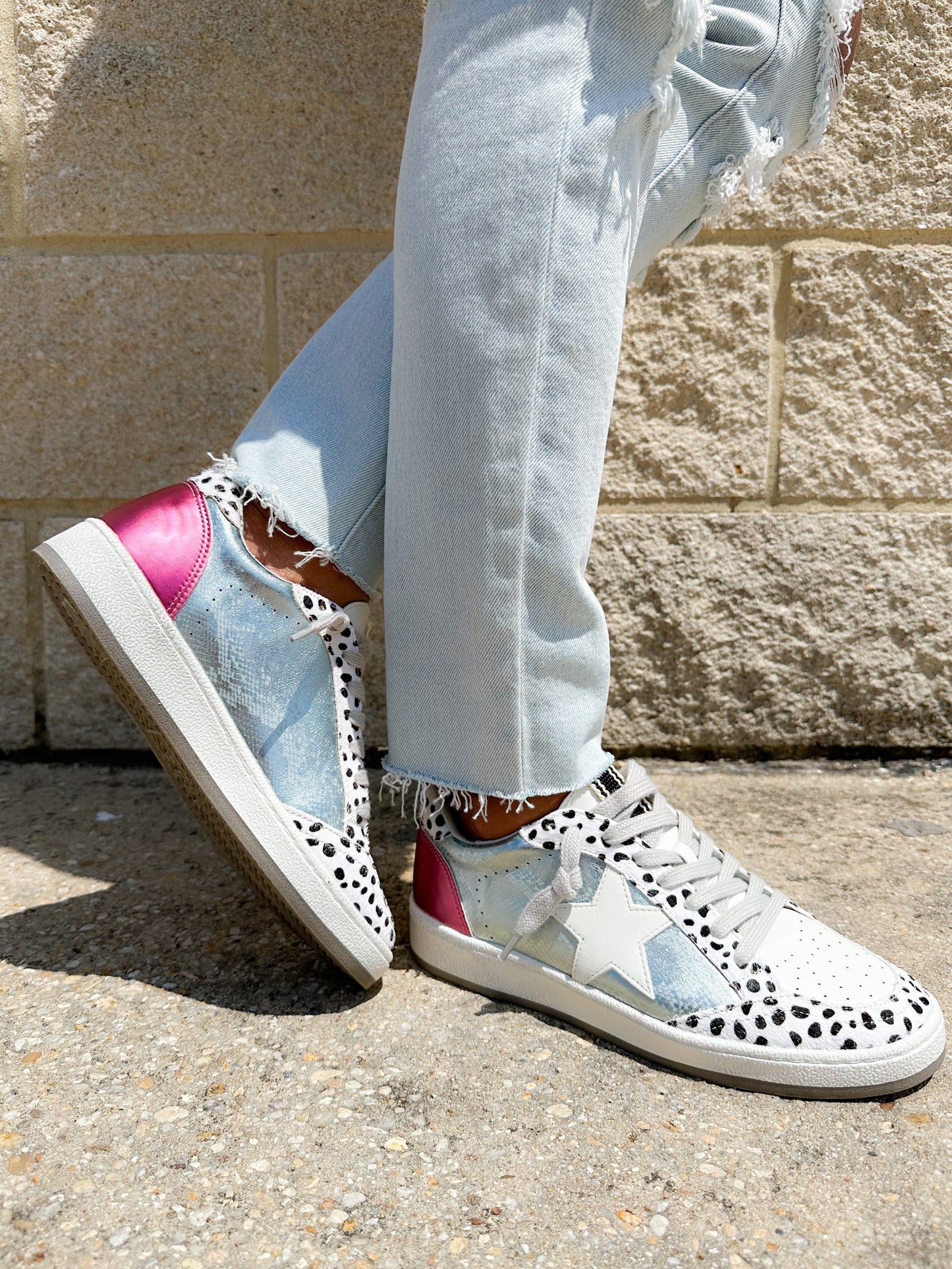 Shu Shop Silver Snake with Spotted Trim Sneakers