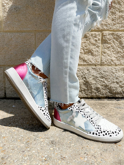 Shu Shop Silver Snake with Spotted Trim Sneakers