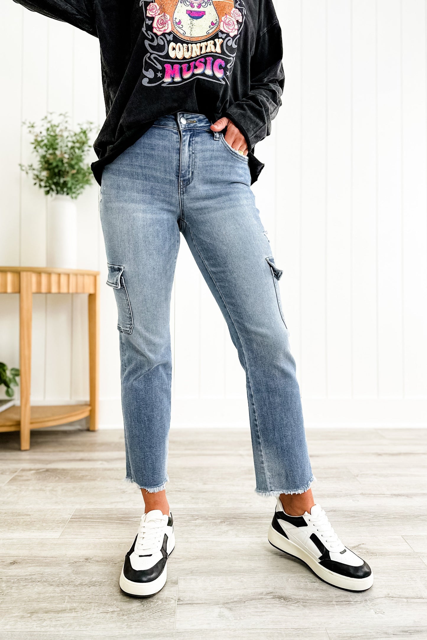 Vervet Mid Rise Cargo Slim Straight Jeans