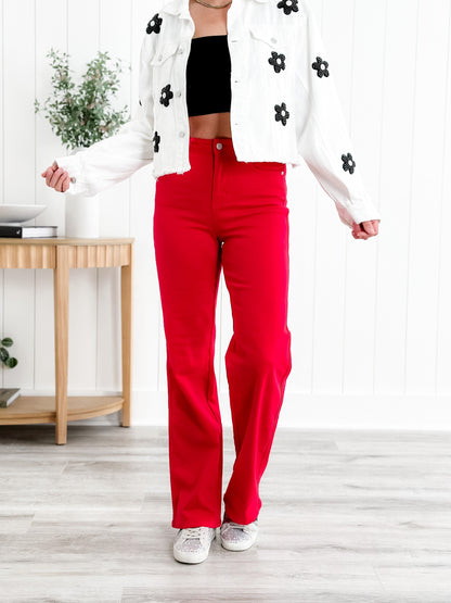 Judy Blue Red Hot High Rise Red 90's Straight Leg Jeans