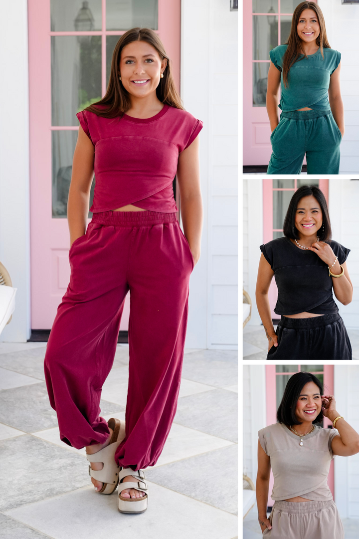 Mineral Wash Short Sleeve Wrap Crop Top