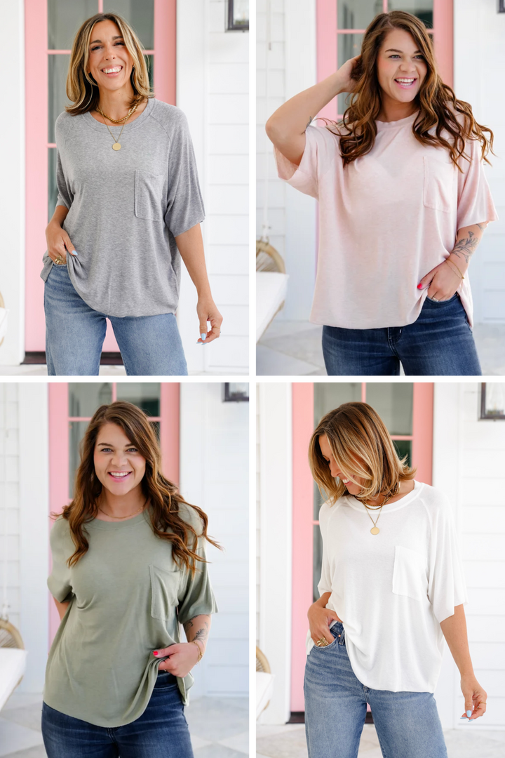 POL Solid Short Sleeve Round Neck Top with Chest Pocket Detail