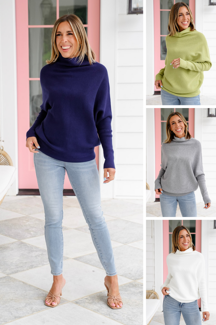 Long Dolman Sleeve Mock Neck Pullover Sweater