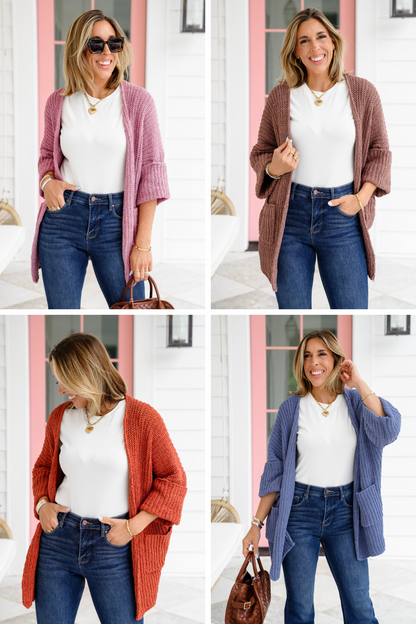POL Knit 3/4 Cuffed Sleeve Open Front Cardigan