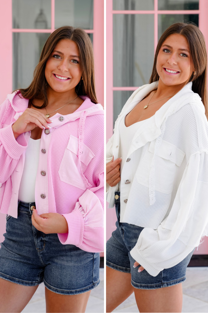 POL Thermal Long Sleeve Button Down Hooded Jacket