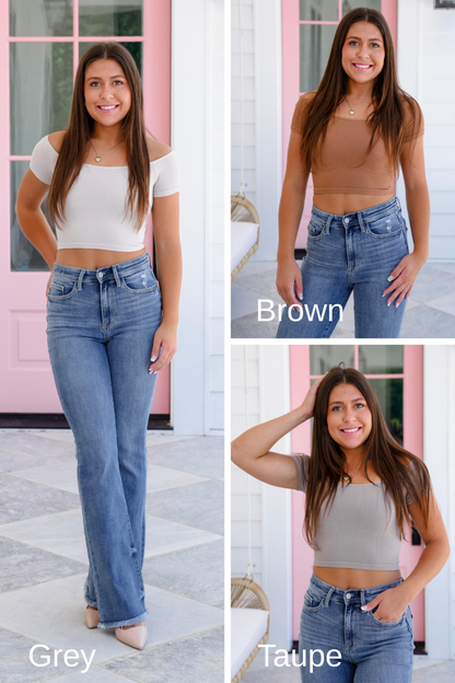 Ribbed Knit Off Shoulder Cropped Top (Multiple Colors)