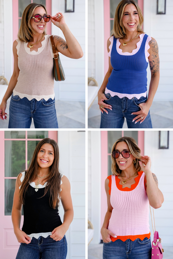 Scalloped Sleeveless Knit Tank Top
