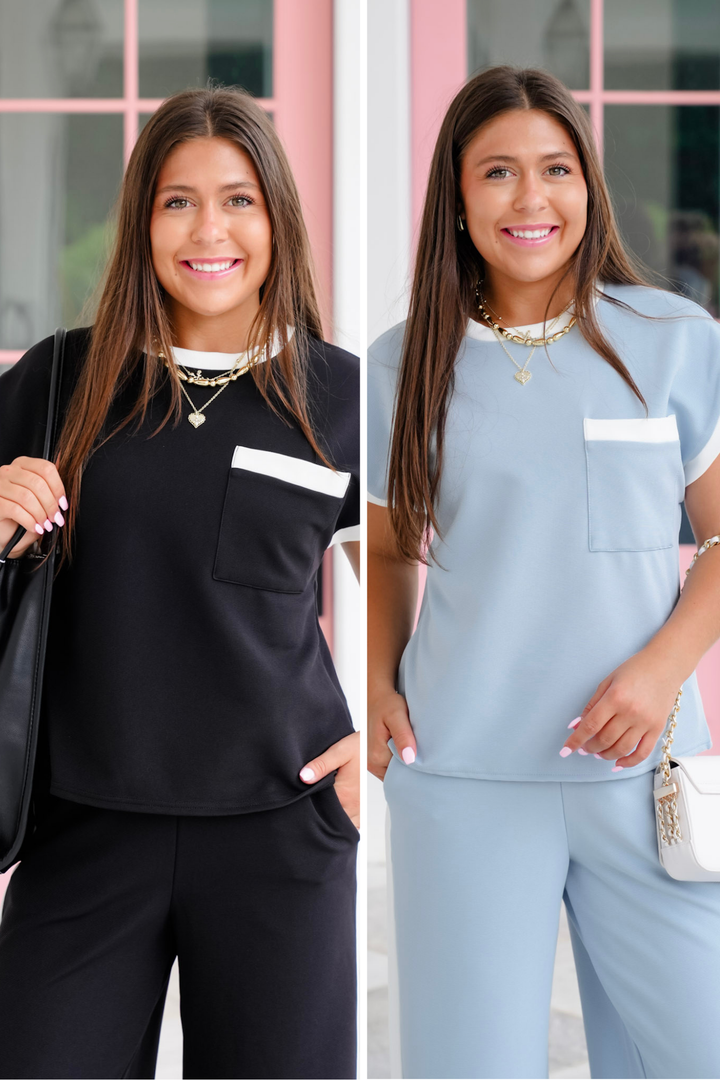 Short Sleeve Round Neck Top with Contrast Detail