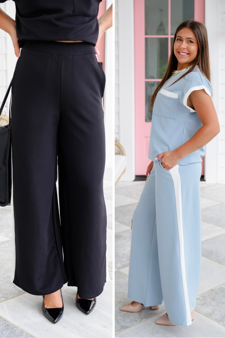 Elastic Waist Pants with Side Stripe Detail