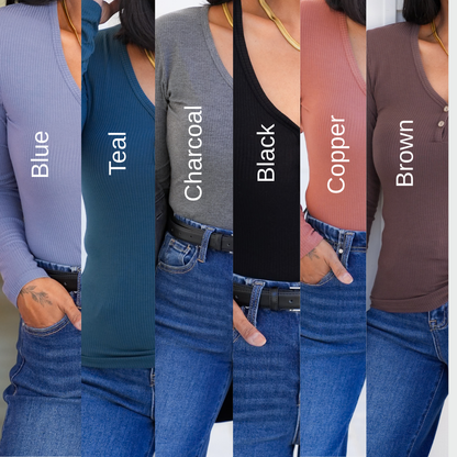 Door Buster! Plus/Reg Ribbed Knit Long Sleeve V Neck Top