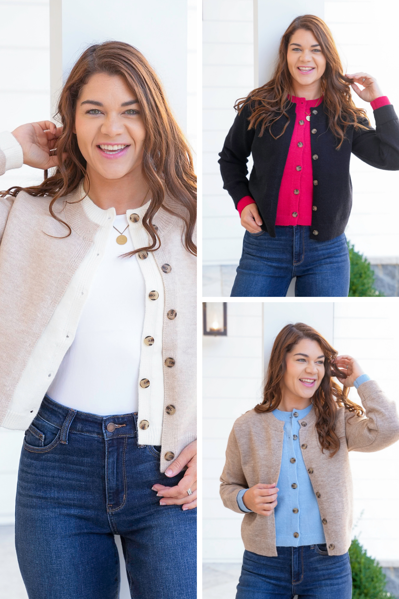 Long Sleeve Button Down Knit Layered Look Cardigan
