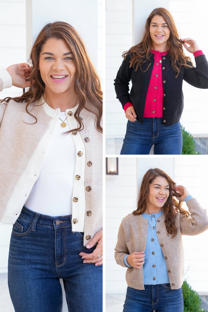Long Sleeve Button Down Knit Layered Look Cardigan