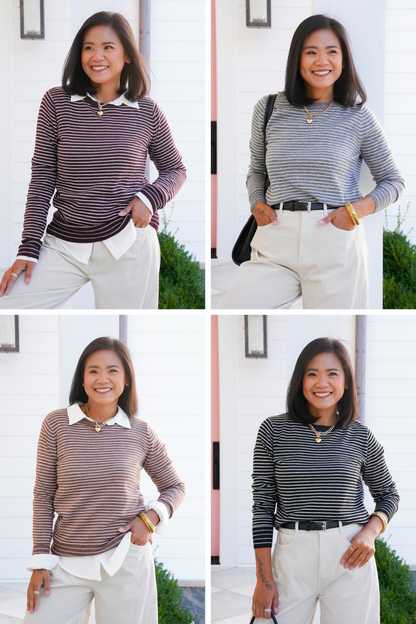 Stripe Long Sleeve Crew Neck Pullover Sweater