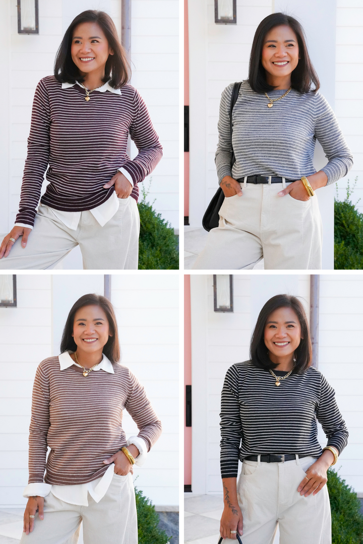 Stripe Long Sleeve Crew Neck Pullover Sweater