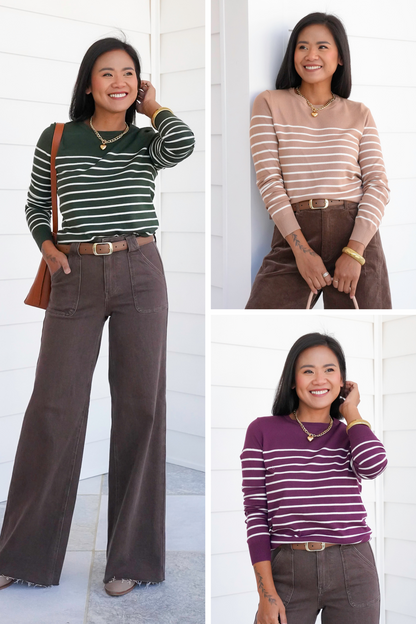 Stripe Long Sleeve Crew Neck Sweater