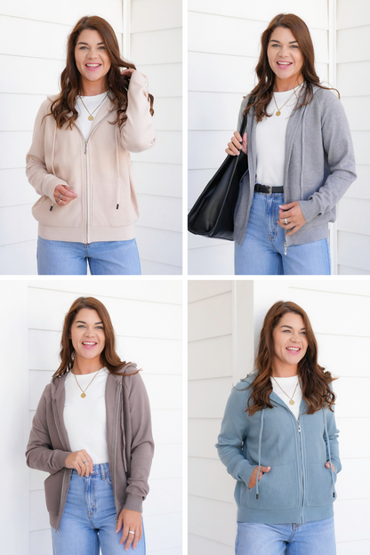 Thermal Knit Long Sleeve Zip-Up Hoodie