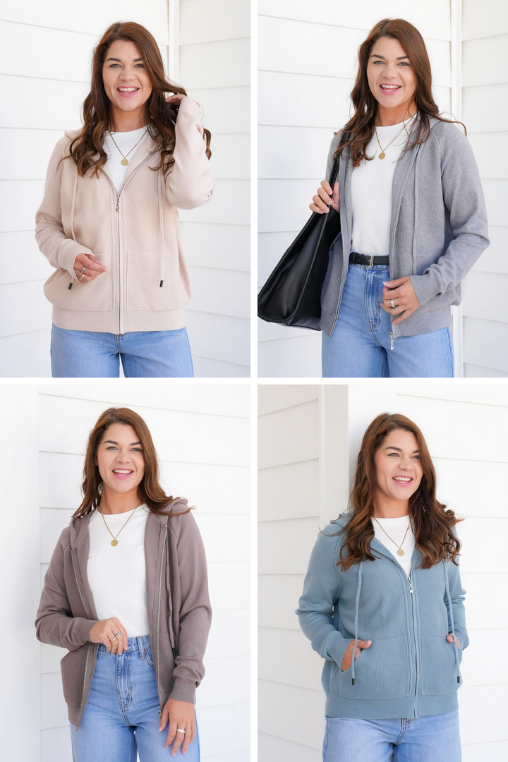 Thermal Knit Long Sleeve Zip-Up Hoodie