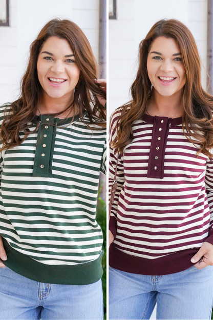 Stripe Long Sleeve Button Up Top