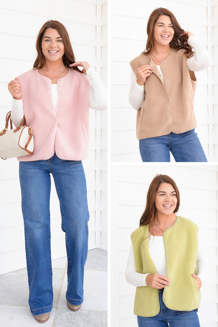 Sherpa Button Down Vest With Side Pockets
