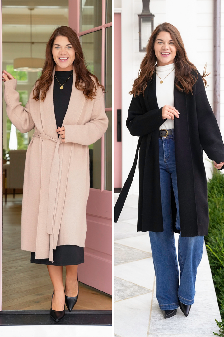 Long Sleeve Tie At The Waist Sweater Coat