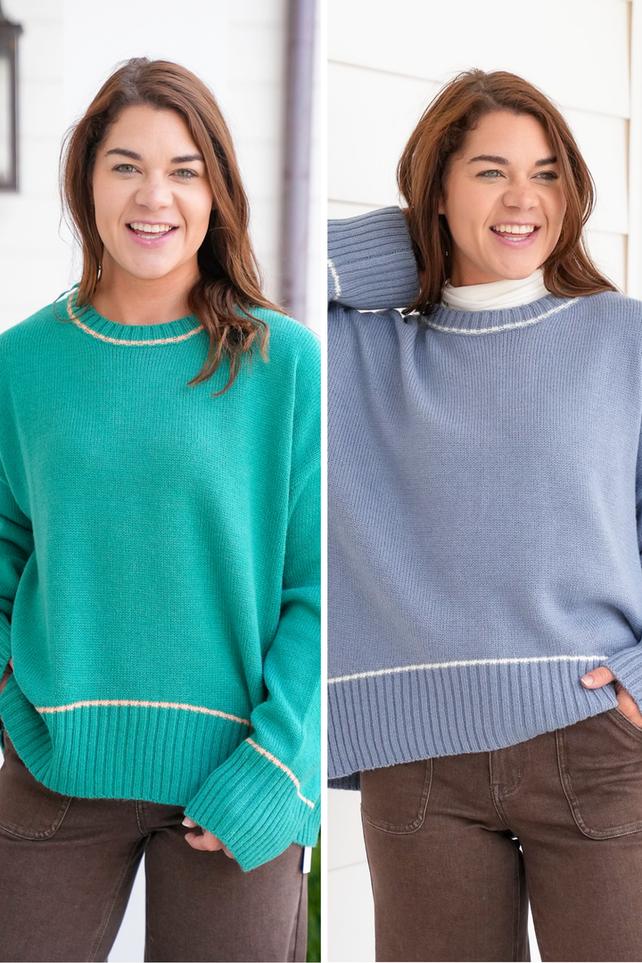 Long Sleeve Sweater with Contrast Trim